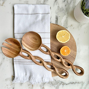 ชุดเครื่องใช้ในครัวทำจากไม้อะคาเซียทำด้วยมือที่คีบสลัดไม้ที่มีด้ามยาวช้อนสลัดส้อมรับประทานอาหาร - Product Image 5