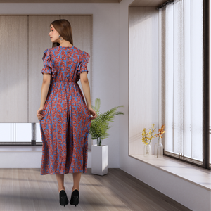 Trendy Floral Printed Tiered Midi <b>Dress</b> for Women Short Ruffle Sleeve Elastic Waist Flowy Casual <b>Dress</b> Perfect for Summer - Product Image 2