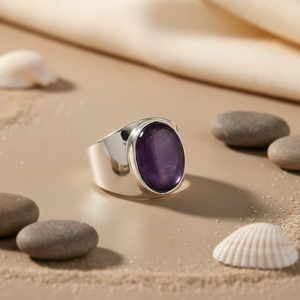 925 Sterling <b>Silver</b> Cluster <b>Ring</b> for Women with Purple Natural Stone Rhodium Plated <b>Statement</b> Jewelry-Elegant & Stylish - Product Image 1
