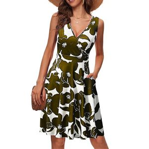 ชุดเดรสมิดิของผู้หญิงผ้าโพลีเอสเตอร์100% แนวหวานชุดเดรสสั้นคอวีแขนสั้นซักได้สำหรับใส่ไปงานปาร์ตี้ทุกวันเอวฤดูใบไม้ผลิและใบไม้ร่วง - Product Image 4