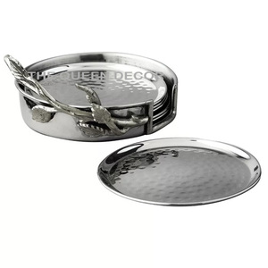 Juego de posavasos martillado de aluminio con soporte Forma redonda Posavasos de vidrio de tamaño personalizado al precio más bajo - Product Image 1