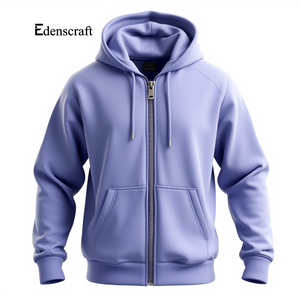 Sweat à capuche en molleton décontracté et confortable pour hommes, grande taille, impression numérique gaufrée, fermeture éclair élégante de couleur unie, teint en plaine d'hiver - Product Image 1