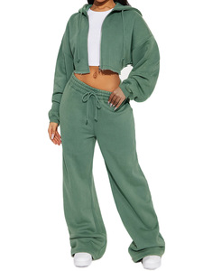 Conjunto Deportivo para Mujer, Sudadera Corta con Cremallera y Pantalones Anchos, Conjunto Deportivo de Dos Piezas con Logotipo Personalizado para Mujer - Product Image 2