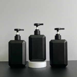 ขวด HDPE สี่เหลี่ยม350มล. สีดำด้านบรรจุภัณฑ์เครื่องสำอางหัวปั๊มลายสำหรับครีมนวดผมแชมพู - Product Image 1