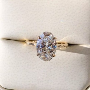 14k Solid Gold Vintage Channel Set Moissanite Diamond <b>Solitaire</b> <b>Ring</b> Classic Oval Cut and Hidden Halo Elegant Anniversary <b>Ring</b> - Product Image 1