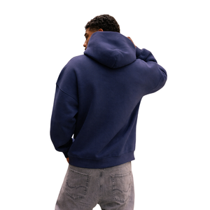 <b>Mens</b> Dark Blue Oversized <b>Hoodie</b> Pullover 50% Cotton 50% Polyester Drop Shoulder Streetwear Relaxed Fit Winter Plain Dyed - Product Image 3