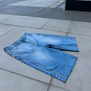 Pantalones cortos de mezclilla para hombre Pantalones cortos de mezclilla holgados con cremallera personalizados Pantalones cortos de mezclilla Baggy Jorts Skate Jeans Venta al por mayor Pantalones cortos de lavado para hombres - Product Image 3