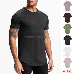 Chemises de fitness à manches courtes pour hommes 100% Polyester Tops à col rond Chemise de sport raglan respirante à séchage rapide - Product Image 1