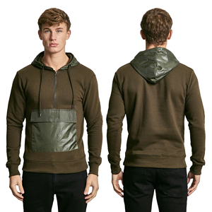 Sweat à capuche vert olive pour hommes avec poche style cuir et capuche sweat-shirt en molleton de coton mélangé doux Streetwear - Product Image 1