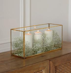 Bougeoir votif en laiton et verre fini or brillant pour boîte à bougies en verre décorative de table pour la maison et le mariage - Product Image 2