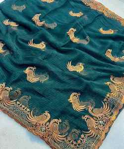 Embrassez les saris en soie confortables avec 3/4 manches en tissu Georgette vêtements traditionnels indiens offrant un mouvement facile - Product Image 5