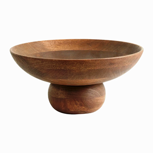 Plateau de saladier à pied en bois de manguier le plus vendu 30cm taille personnalisée faite à la main en Inde - Product Image 1