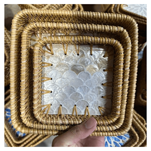 Bandeja de Ratán con Madreperla, Tejido de Ratán Natural con Superficie de Mosaico de Conchas para Exhibición de Frutas y Aperitivos, Decoración de Mesa, Origen Vietnam - Product Image 2