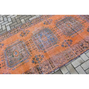 Vintage Turkish <b>Rug</b>, 4.3x11.6 ft <b>Runner</b> <b>Rug</b>, Orange Abstract <b>Rug</b> - Product Image 5