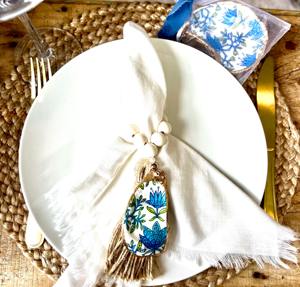 Handcrafted White Bead Napkin <b>Ring</b> With Designer <b>Resin</b> Charm Style For Stylish Tabletop Styling Home Dining And Hosting - Product Image 1