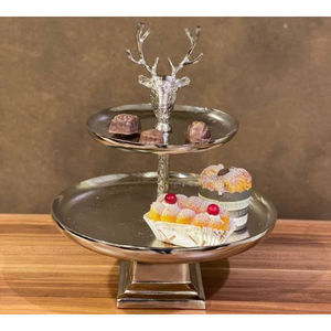 Soporte de acero inoxidable martillado con diseño de hoja dorada estándar de 3 niveles para decoración del hogar de lujo y suministros para fiestas - Product Image 5