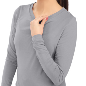 เสื้อยืดคอกลมแขนยาวสำหรับผู้หญิง ปรับแต่งได้ ใส่สบาย ผลิตจากผ้าสแปนเด็กซ์/โพลีเอสเตอร์ เหมาะสำหรับชุดยูนิฟอร์มทางการแพทย์ ชุดพยาบาล - Product Image 1