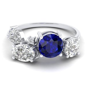 REYES Luxe 925 Sterling Silver GRA Certifié Moissanite Fine Jewelry Round Cut 2.6 Carat Blue Sapphire Gemstone Rings - Product Image 1