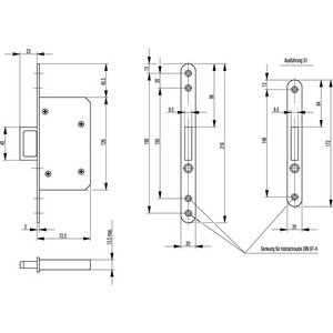 Sliding <b>Door</b> Mortise Lock 393 Steel Silver Squared 20/55 mm <b>Spring</b> Handle and Release Button for Storage Lockers BKS - Product Image 3