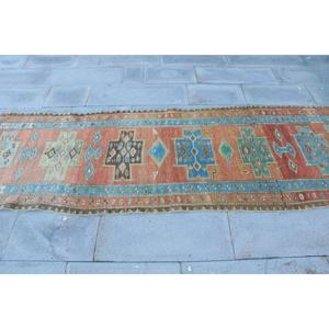 3x10.5 ft Vintage Rug, <b>Runner</b> Turkish Rug, <b>Red</b> Plants & trees Rug - Product Image 4