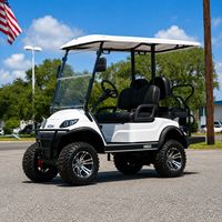 Voiturette de golf électrique tout-terrain blanche et noire 5-6 places avec auvent, autonomie 30 km, vitesse 30 km/h, idéale pour les complexes hôteliers et les terrains de golf