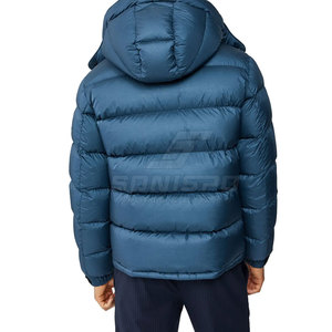 Veste matelassée à capuche bleue pour homme avec fermeture éclair, coupe-vent, rembourrée de duvet, vêtements décontractés d'hiver - Product Image 2