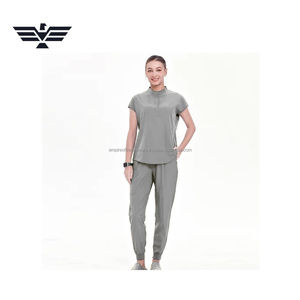 Womens Solid Color Cotton Woven <b>Scrub</b> Suits Comfortable Medical Top & Pants Uniform with Needle Detection - Product Image 2