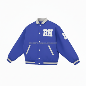 Veste universitaire en mélange de laine de qualité supérieure 450 GSM bleu royal avec col gris poignets côtelés broderie personnalisée Logo veste universitaire pour femmes - Product Image 4