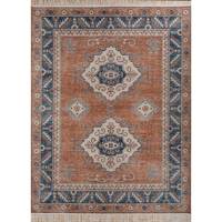 Karpet Wol Rajut Tangan Erbe Ukuran Besar Motif Medali Merah Oranye 9x12 Persegi Panjang untuk Lorong Desain Transisi Garansi 24 Bulan