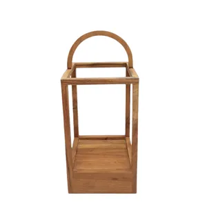 Modern Design Wood Square Shape Lantern With Handle Natural Color Large Size lantern For Home Decoration Customized