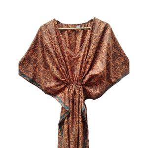 Caftán de seda Floral de tamaño libre para mujer, bata de caftán Abaya hecha a mano, vestido de novia informal o ropa de playa, tela tejida - Product Image 5