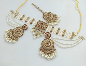 Indian Traditional Drop & Motipearl Square Stylish Jewellery <b>Set</b> <b>Gold</b> Plated With <b>Earring</b> <b>and</b> Maagtika Choker <b>Necklace</b> <b>Set</b> Women - Product Image 1