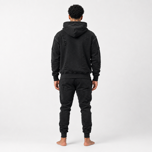 Conjunto Deportivo Moderno para Hombre, Diseño Desgastado, Textura Lavada, Cómodo, 100% Algodón, Estilo Regular, Diseño 2 en 1, Ropa Urbana - Product Image 3