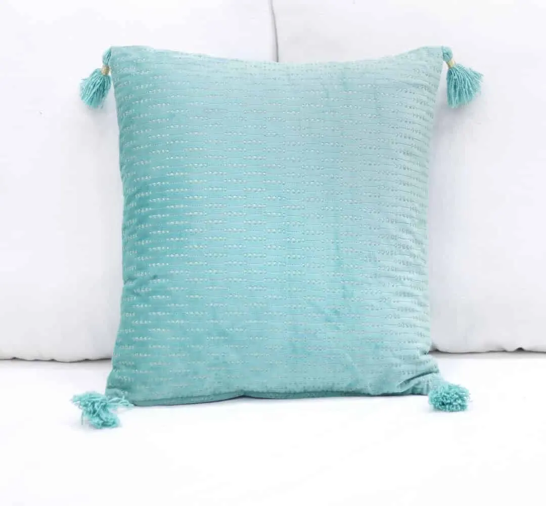 Aqua Luxury Minimal Embroidery Cushion Cover with Tassel Decorative Custom Square Throw pillows at wholesale price with loow MOQ