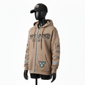 Sweat à capuche intégral pour femme, 320 GSM, mélange de coton lourd, polaire chaud, marron, streetwear, logo brodé personnalisé, sweat-shirts basiques - Product Image 4