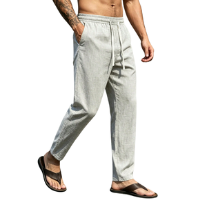 <b>Mens</b> <b>Linen</b> Cotton Casual Pants Elastic Waist Drawstring Straight Leg Breathable Lightweight Summer Beach Lounge Trousers Comfort - Product Image 3