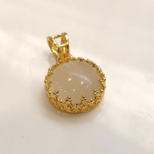 Trendy Gold Plated Bezel Setting White Moonstone 15mm Natural Gemstone Brass <b>Necklace</b> for Women-Anniversary & Party Gift - Product Image 1