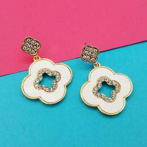 Kriaa White Meenakari <b>Dangle</b> <b>Earrings</b> Gold-Plated with Austrian Stones 1314112A <b>Fashion</b> Accessory - Product Image 1