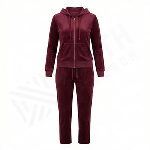 Conjunto Deportivo de 2 Piezas para Mujer, Chaqueta con Capucha y Cremallera, Bolsillo Tipo Canguro, Pantalones a Juego, Cómodo, Suave, para Gimnasio, Venta al Por Mayor - Product Image 1