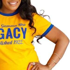 SGRho Legacy Chenille Tee Sigma Gamma Rho Sorority Apparel bordado Legacy 1922 Greek College Style Premium Cotton Shirt - Product Image 4