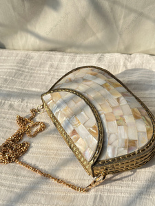 Handcrafted Mother of Pearl Mosaic Clutch <b>Bag</b> with Natural Shell Tiles <b>Gold</b> Tone Frame Luxury <b>Evening</b> Party Handbag Gift her - Product Image 3