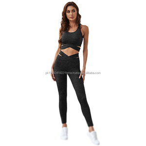 Vêtements de yoga grande taille à taille haute avec logo personnalisé, ensembles de fitness personnalisés pour la salle de sport, shorts 2 pièces, ensemble de yoga pour femme - Product Image 5