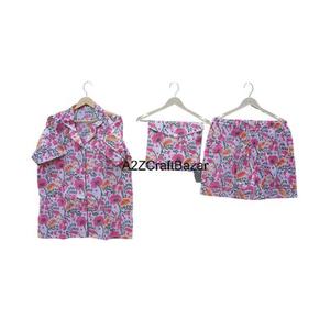 Summer Comfort Cotton Block Floral Print Shorts Pj Set para mujer Ropa de dormir cómoda Ropa de dormir Pj Set de 3 piezas Regalo de Navidad - Product Image 1