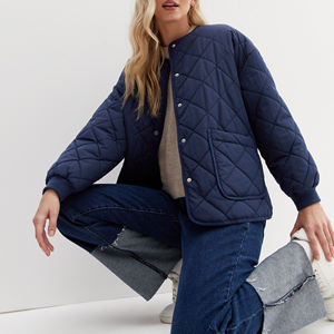 เสื้อแจ็กเก็ตคอกลมลายควิลท์สีกรมท่าผ้าเย็บปักผ้าหนามาตรฐานกันน้ำสำหรับผู้หญิงฤดูใบไม้ร่วง - Product Image 5