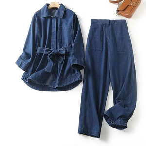 Women's Eco-Friendly Breathable <b>Denim</b> 2-Piece Set <b>Stretch</b> Crop Jacket Jeans Spandex/Cotton Fabric Casual Vintage Simple Style - Product Image 3
