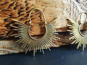 Sunrays Steampunk Pendientes de aro de latón/Galaxy Boho Bohemio Geométrico Yoga Étnico Boho Rústico Chic - Product Image 3