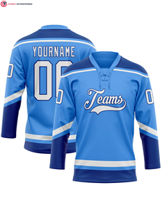 Maillot de hockey 100% en polyester personnalisé avec col en dentelle bleu ciel blanc-noir Service OEM disponible - Product Image 6