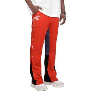 Pantalones de chándal acampanados apilados acampanados informales con cintura elástica y logotipo personalizado, pantalones de talla grande para hombre, Pantalones rectos curvos a rayas - Product Image 1