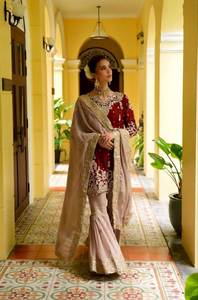 Ensemble haut et pantalon palazzo en faux georgette brodé pour femme avec dupatta fantaisie, tenue ethnique de soirée de créateur - Product Image 5