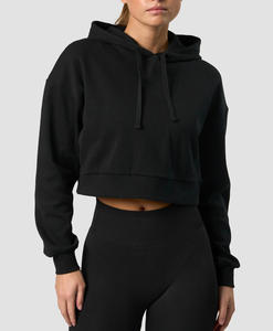 Sweat-shirt à capuche court pour femme, tendance, en gros, sur mesure, couleur unie, streetwear décontracté, OEM et ODM disponibles - Product Image 2